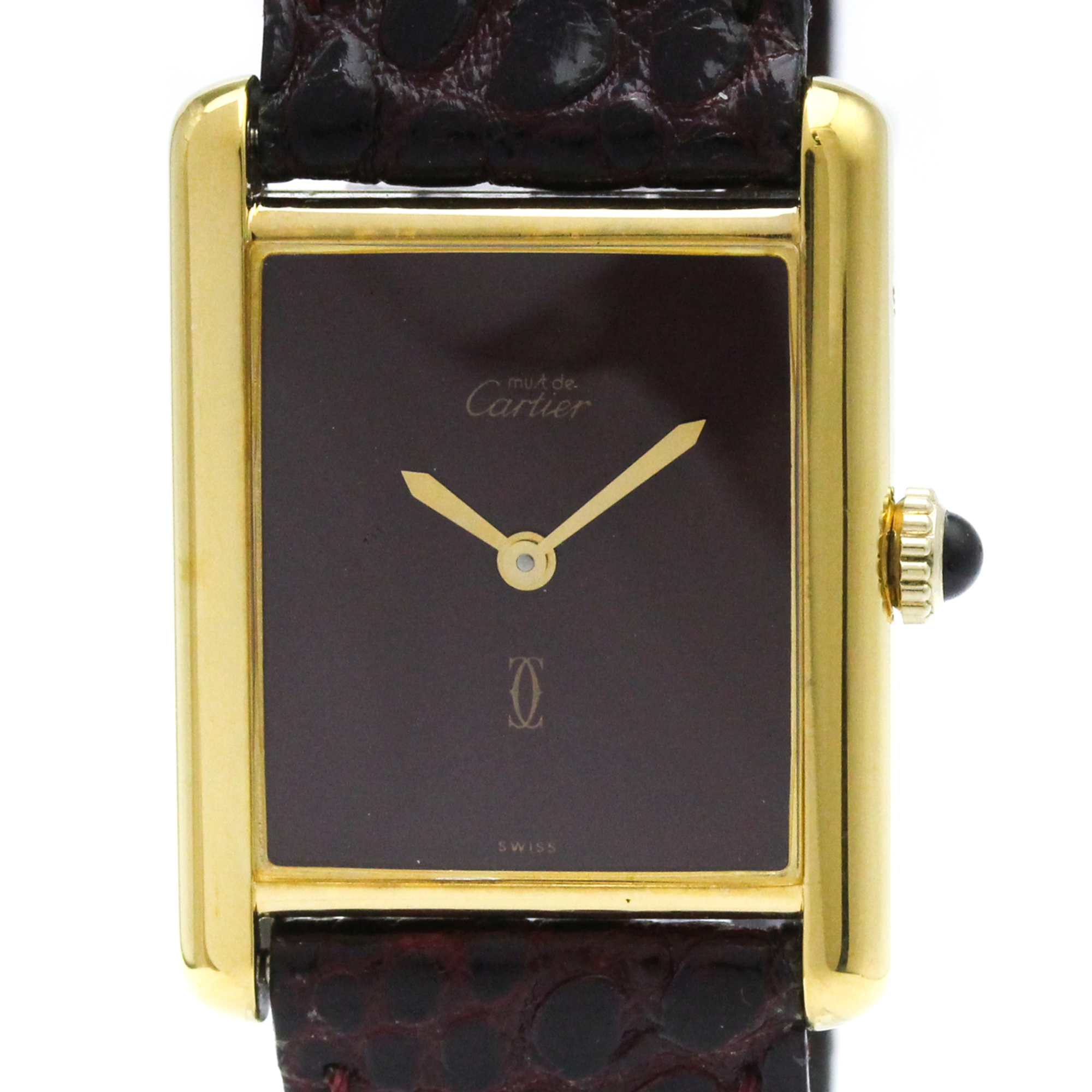 Cartier Tank Vermeil Gold Plated Leater HandWinding Ladies Watch